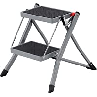 SONGMICS Escalera de 2 Peldaños- Escalera Plegable- Anchura del Peldaño 20 cm- Goma Antideslizante- con Asa- Carga de…
